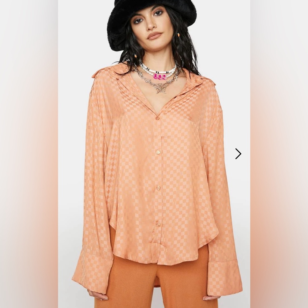 Peach Checkered Women's Top